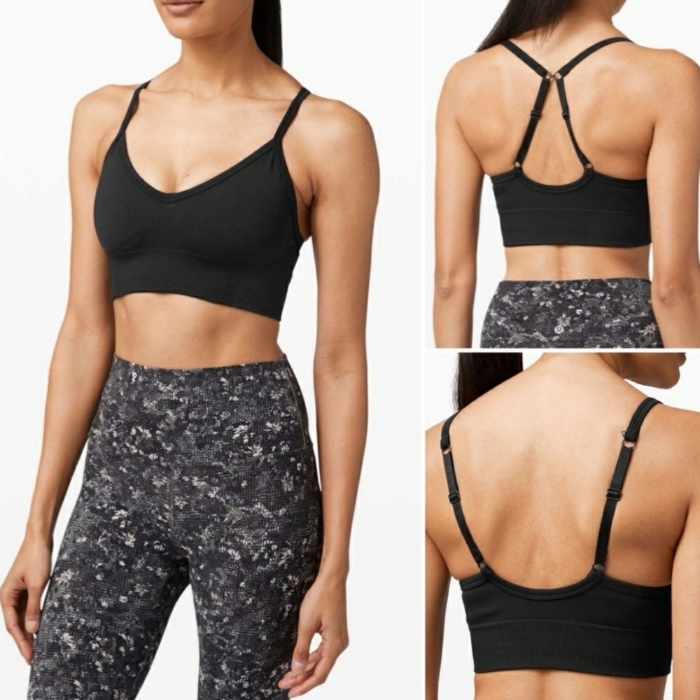 Lululemon Ebb To Street Bra II. Black. Size 8. Adjustable straps, can be crossed